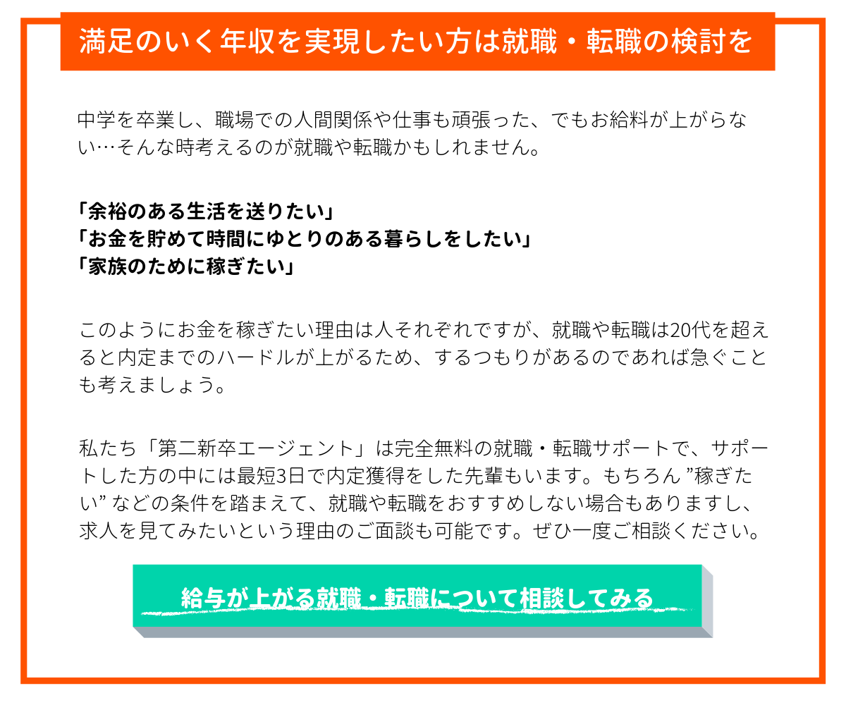 中卒で満足のいく年収を実現したい方は就職・転職の検討を